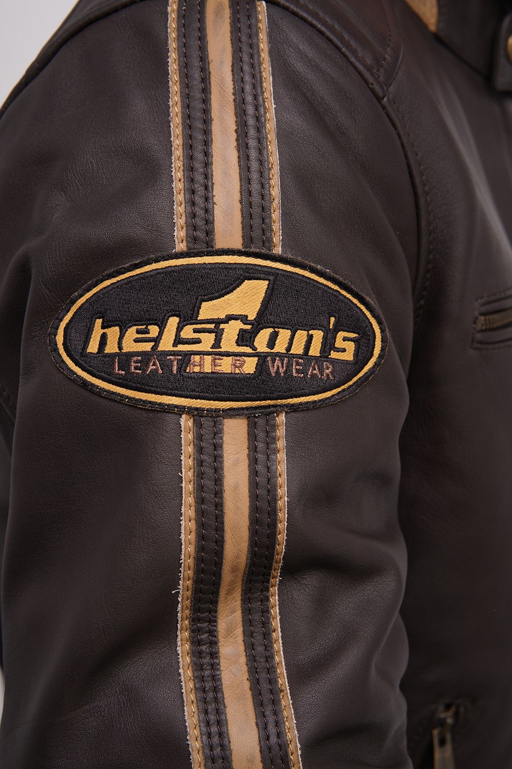 Blouson Helstons Ace cuir rag marron, blouson moto homme