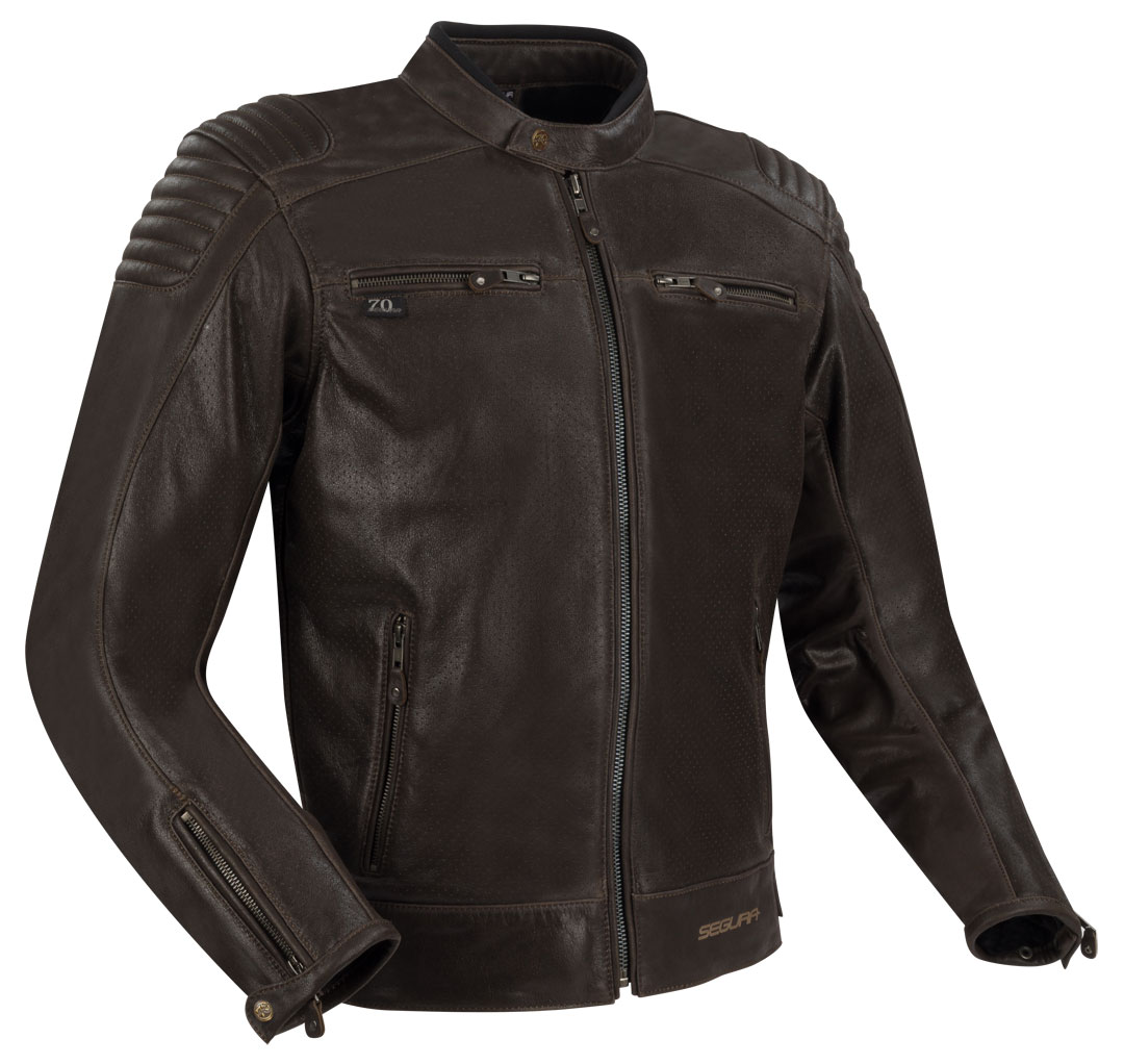 blouson segura express cuir marron perfore ete moto vintage biker
