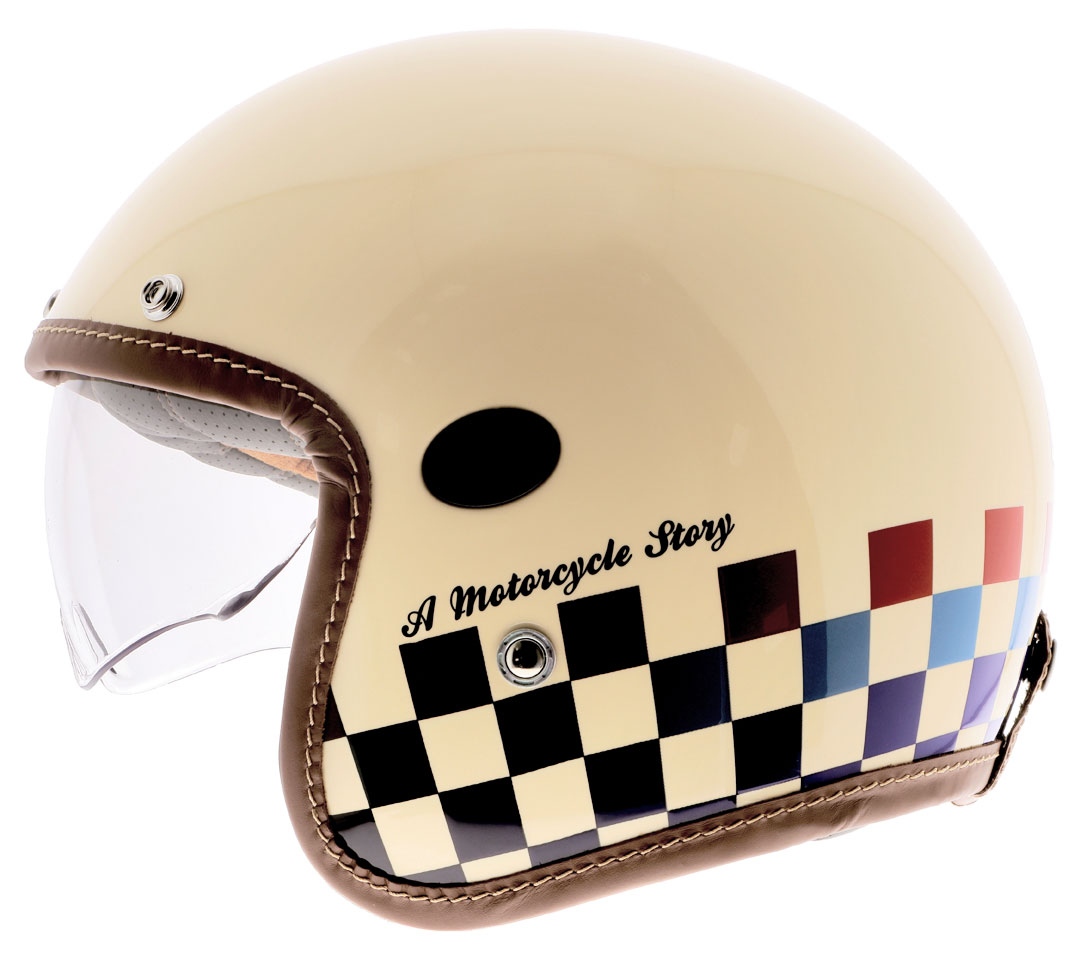 casque helstons course beige jet moto vintage damier cafe racer