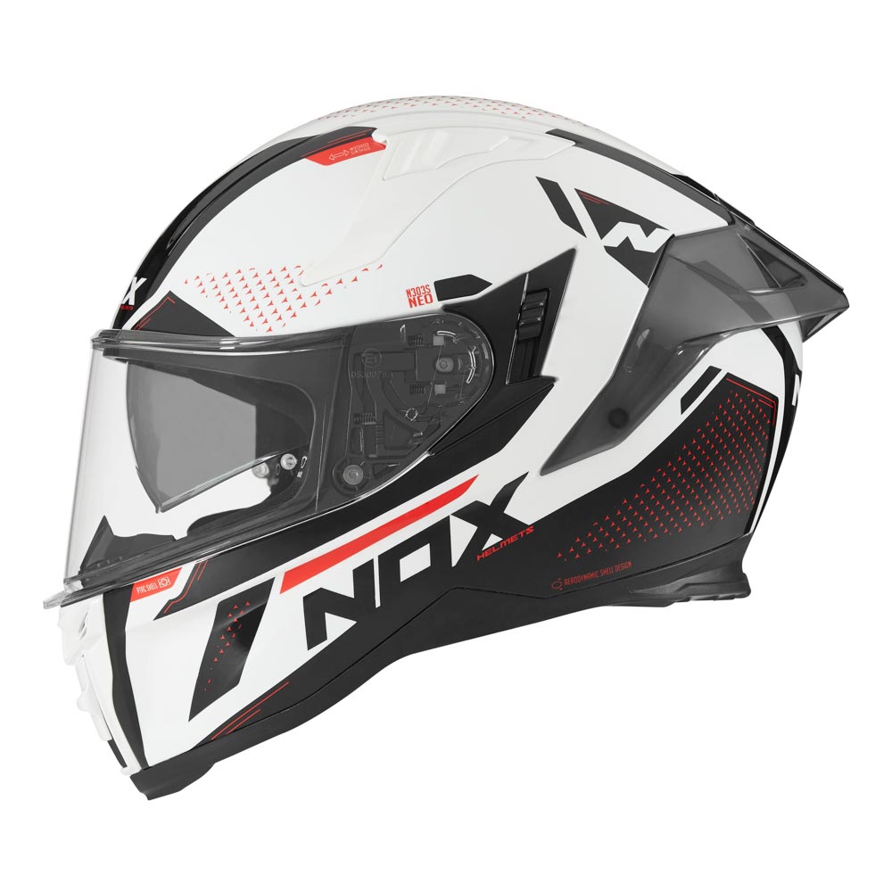 Casque Nox N303-S Neo blanc rouge, casque moto intégral