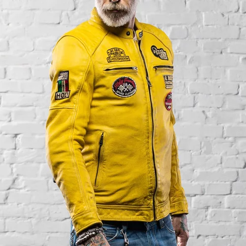 blouson holyfreedom zero evolution jaune cuir moto vintage cafe racer
