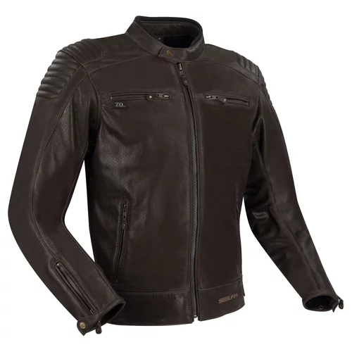 blouson segura express cuir marron perfore ete moto vintage biker