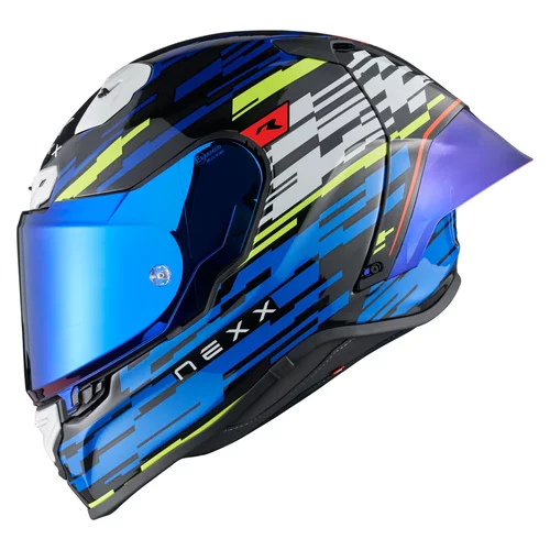 casque nexx x r3r glitch racer bleu neon integral moto sportive