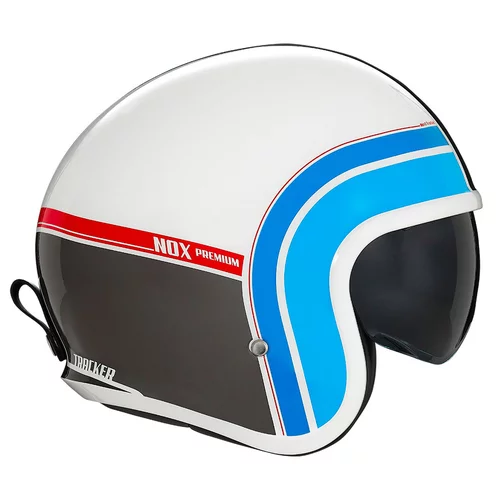 casque nox premium next tracker blanc bleu rouge jet moto vintage
