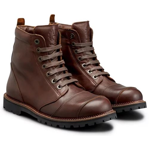 chaussures belstaff resolve brown moto vintage botte homme cuir