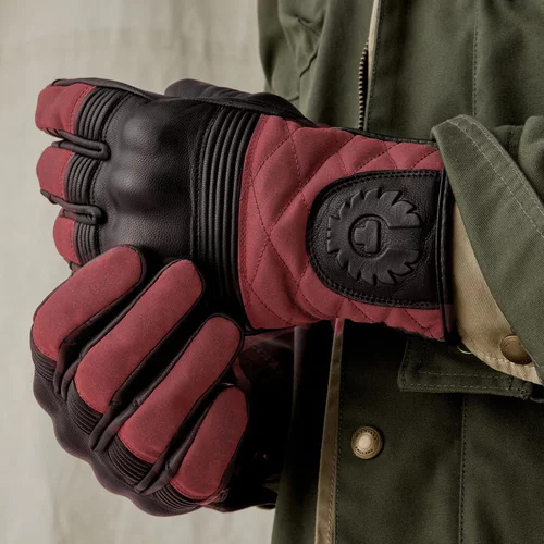 gants belstaff hampstead red black cuir coton cire noir rouge moto