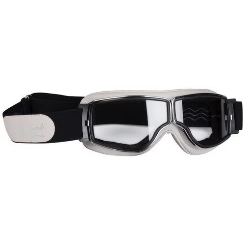 lunettes moto vintage aviator goggle t2 cuir blanc ecru chrome