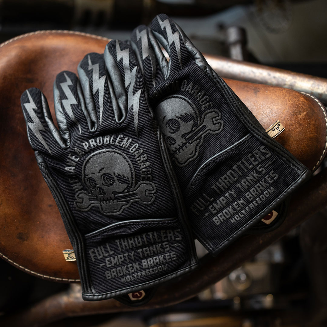 Gants Holyfreedom Tools noir, gant moto tête de mort, Harley