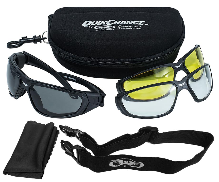 Lunettes Global Vision quick change kit, lunettes moto 3 teintes