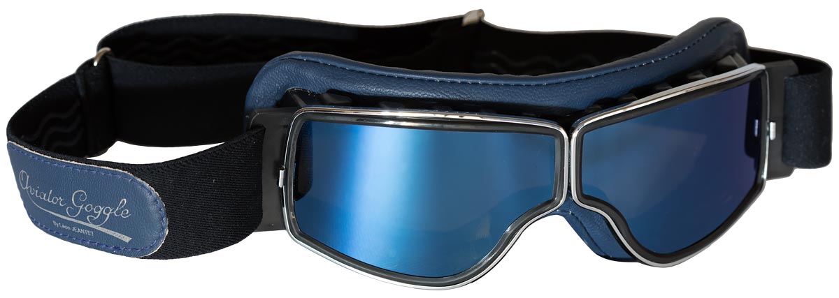 lunettes moto vintage aviator goggle t2 bleu miroir leon jeantet