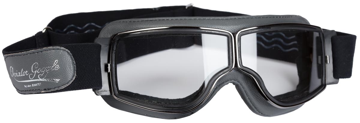 lunettes moto vintage aviator goggle t2 cuir gris gun jeantet