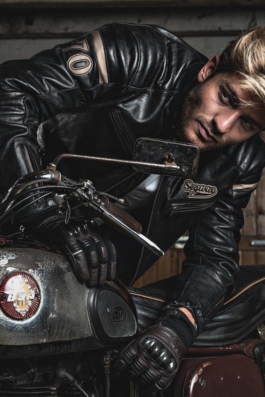blouson biker homme en cuir noir moto custom harley motard helstons